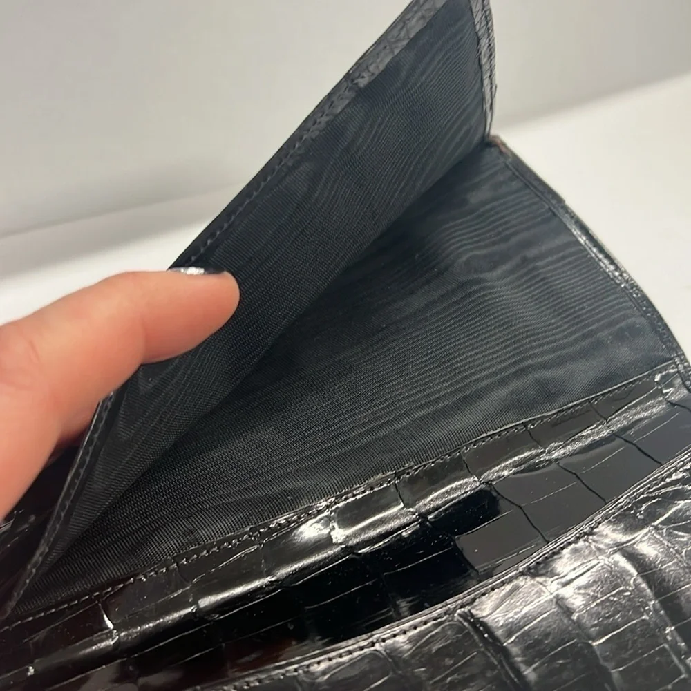 Acare Black Crocodile Patent Long Bifold Checkbook Cover Wallet - Argentina